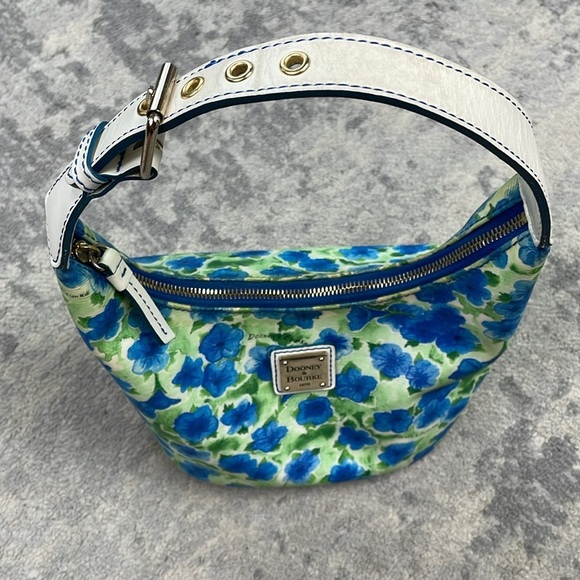 Dooney & Bourke Petunia Watercolor Floral Hobo Shoulder Bucket Bag Blue Green - Picture 8 of 17